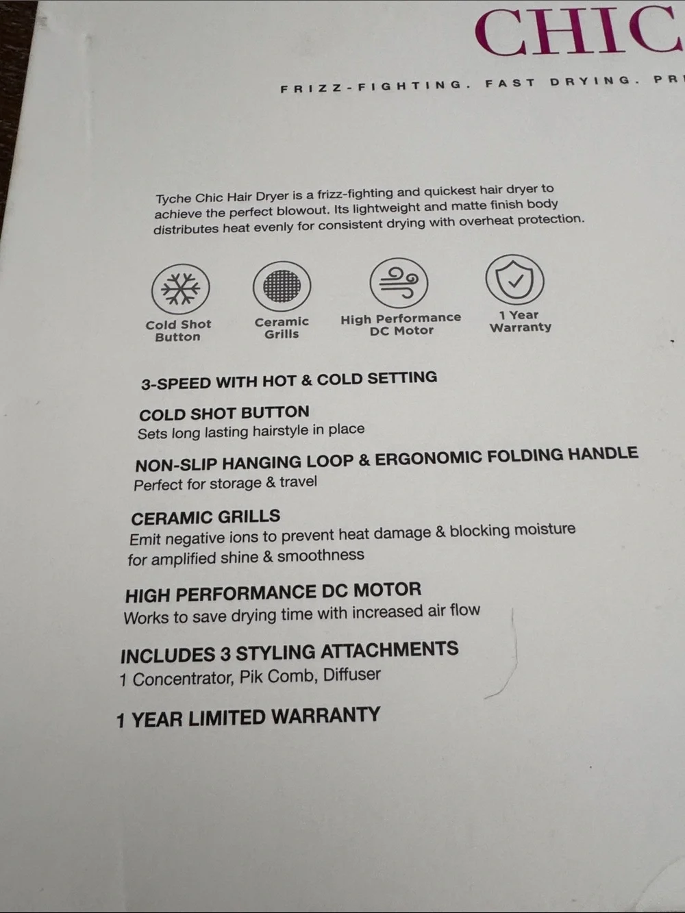 Tyche Chic Hair Dryer NEW